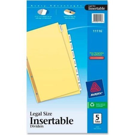AVERY DENNISON Avery WorkSaver Standard Insertable Tab Divider, Blank, 8.5"x14", 8 Tabs, Buff 11116